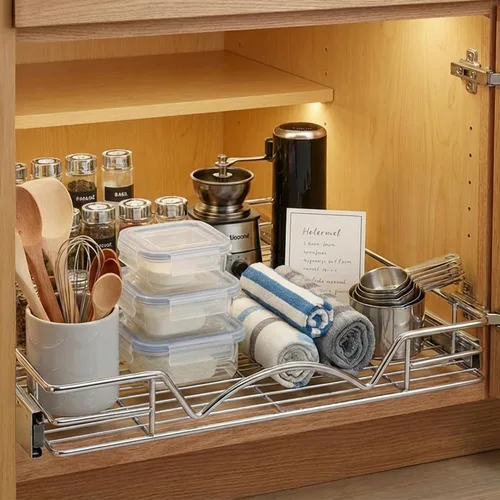 Miniatura 7 de Organizador de gabinete deslizable, estante de almacenamiento de armario de cocina deslizante extraíble y organizador, marco de alambre resistente