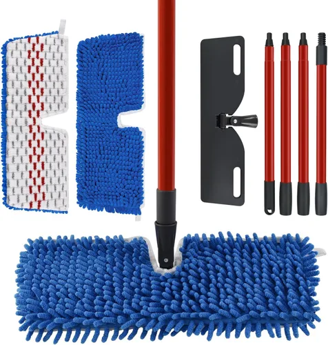 Miniatura 9 de Juego de trapeador de polvo de microfibra para limpieza de pisos, trapeador plano para limpieza en húmedo y seco, lavable para mopa de piso de Azul