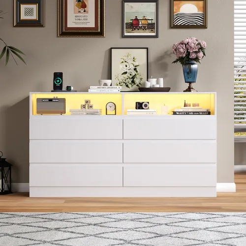 Miniatura 9 de STIKELY Cómoda con cajones para dormitorio con toma de corriente, cómodas negras con luz LED, cómoda para armario, armario organizador de aparadores