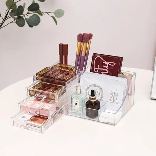 Miniatura 3 de Cq acrylic Paquete de 1 organizador de maquillaje transparente, apilable, 3 cajones, bonitos organizadores de tocador para el clip de pelo, joyas