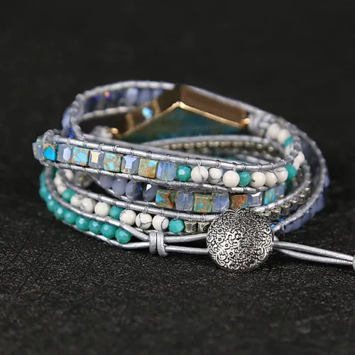 Miniatura 90 de ZOSOJONA - Pulseras bohemias hechas a mano de piedra natural, que dan vuelta, con cuentas de cristal de turquesa
