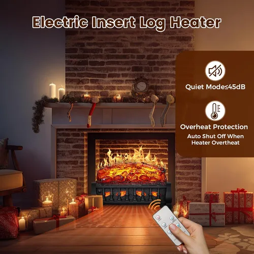 Miniatura 4 de Inserto de chimenea eléctrica de 21 pulgadas con juego de calentador de leños, calentador independiente con brillo de llama ajustable y velocidad