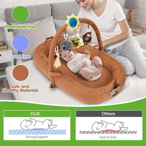 Miniatura 5 de Tumbona portátil para bebé, para viajes, transpirable y cómoda, 100% algodón, nido de bebé de 0 a 24 meses, lavable a máquina, tumbona para recién