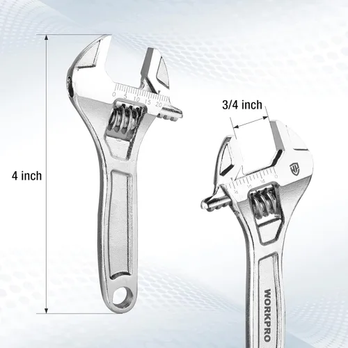 Miniatura 5 de WORKPRO - Llave ajustable de 4 pulgadas de servicio pesado con escala imperial y métrica, llave premium de acero Cr-V, cromada