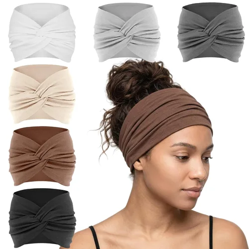 Miniatura 7 de YONUF Diademas anchas para mujer, diademas de nudo trenzado para mujer, banda para el cabello, bufanda, turbante, accesorios color negro, paquete