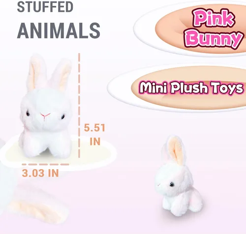 Miniatura 3 de Kawaite Peluches de conejo rosa para niñas, niños y adultos, mini juguetes de peluche de animales, llaveros, lindos peluches de conejo, animales