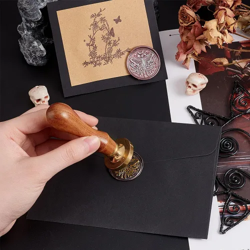 Miniatura 3 de PH PandaHall Kit de sellos de cera de mariposa de 1.181 in, sello de sellado de cera extraíble retro con mango de madera para sobres de boda