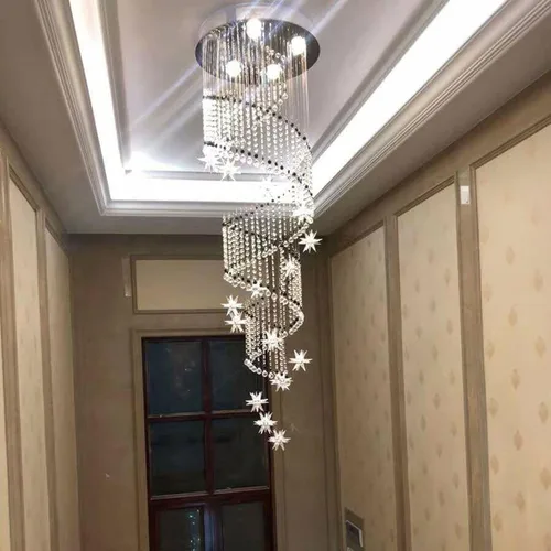 Miniatura 7 de Moderna lámpara colgante de cristal K9 con forma de gota de lluvia en espiral de cristal, lámpara colgante para sala de estar, hotel, escaleras