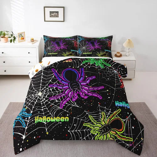 Miniatura 47 de Erosebridal Juego de edredón divertido de Halloween para niños, juego de ropa de cama de calabaza fantasma, decoración de Halloween para niños