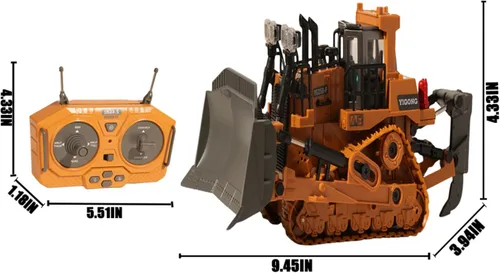 Miniatura 7 de Bulldozer RC de 9 canales con luces y sonido, niveladora de control remoto de construcción, vehículos pesados, juguetes topadores para adultos