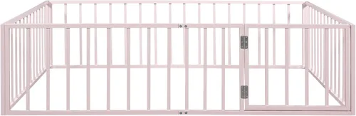 Miniatura 9 de Harper & Bright Designs Base de cama de metal Queen con rieles, cama Montessori Queen con valla y puerta, para niños y niñas (tamaño Queen, rosa)