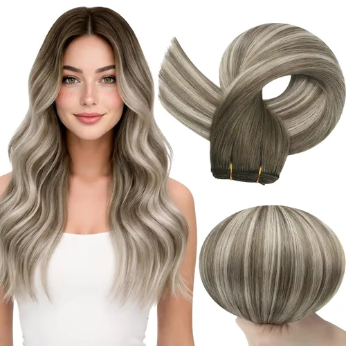 Miniatura 31 de Full Shine Extensiones de cabello humano, 18 pulgadas, mechones de trama, color #2 castaño oscuro, 3.5 onzas, cabello Remy para coser, doble trama