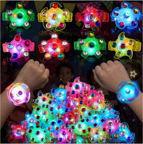 Paquete de 24 pulseras LED Fidget Spinner – Recuerdos de fiesta que brillan en la oscuridad para niños de 4 a 8 a 12, juguetes de caja del tesoro