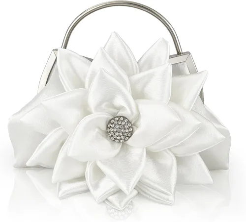 Elegante bolso de noche floral para mujer, bolso de embrague nupcial de boda con diamantes de imitación, bolso de flores de satén para dama de