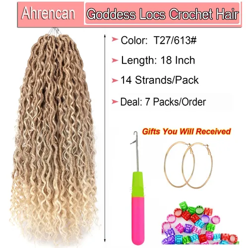 Miniatura 2 de Cabello de Ganchillo Boho Goddess Locs de 18 Pulgadas, 7 Paquetes de Crochet Goddess Locs con Extremos Rizados, Cabello de Ganchillo Goddess Faux