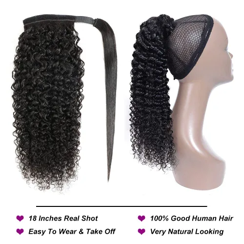 Miniatura 2 de Extensiones de cola de caballo con correa de cabello humano rizado, 100% cabello brasileño sin procesar, cola de caballo, pasta mágica con clip