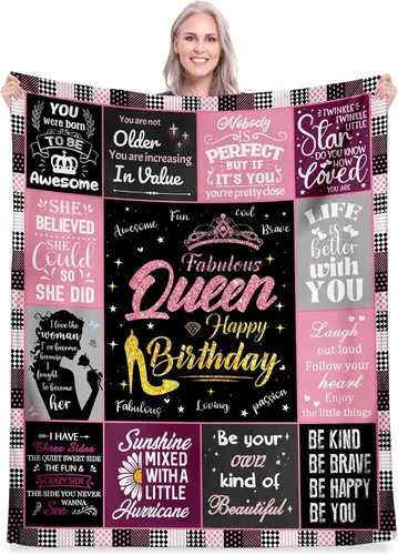 Miniatura 21 de Regalos de cumpleaños número 40 para mujeres, manta de forro polar única de feliz cumpleaños de 50 x 60 pulgadas, regalos divertidos de decoraciones