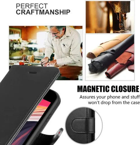Miniatura 4 de STARSHOP Funda compatible con Samsung Galaxy S22 Ultra, de piel sintética, a prueba de golpes, con ranuras para tarjetas de crédito y cierre Oscuro