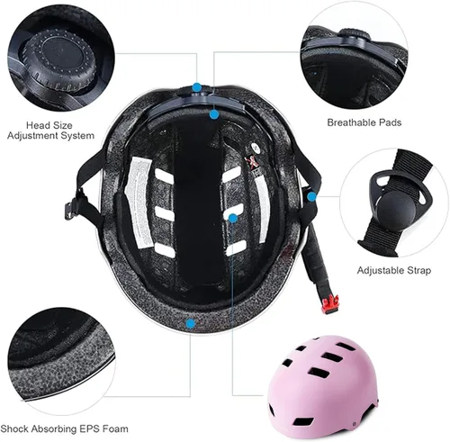 Miniatura 4 de Casco de bicicleta en 3 tallas para adolescentes, niños, jóvenes, adultos, Bavilk Casco de monopatín ajustable multideporte para bicicleta, Mate rosa