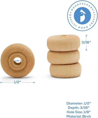 Miniatura 5 de Mini ruedas de madera clásicas, ideales para manualidades, 1/2 pulgada de diámetro, 3/16 pulgadas de grosor, agujero de 1/8 pulgadas, paquete de 50