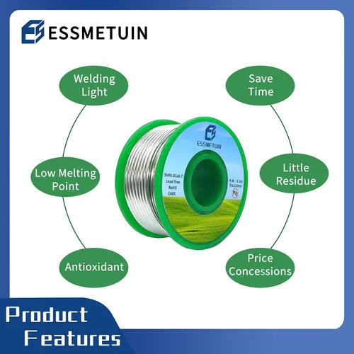 Miniatura 4 de Essmetuin Hilo de Soldadura Sin Plomo (Sn99.3Cu0.7) Para Fontanería/Vidrio Manchado/Manualidades/Joyería 217℃ Punto de Fusión 2.0MM Sin Flujo, ROHS