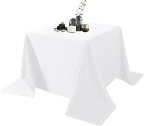Miniatura 72 de Ascoza Paquete de 2 manteles rectangulares blancos de 60 x 84 pulgadas, tela de poliéster de 4 pies, para bodas, banquetes, restaurantes y fiestas