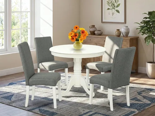Miniatura 2 de East West Furniture ANDR5-LWH-07 - Juego de comedor de 5 piezas para 4 personas, incluye una mesa de cocina redonda con pedestal y 4 sillas