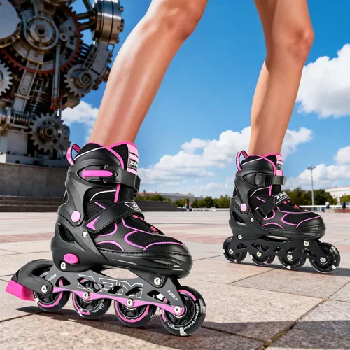 Miniatura 8 de 2PM SPORTS Patines en línea para niños y niñas, niños de 5 a 8 a 12 años, 4 a 6, 6 a 12 años, con ruedas iluminadas, cuchillas ajustables para Rosa