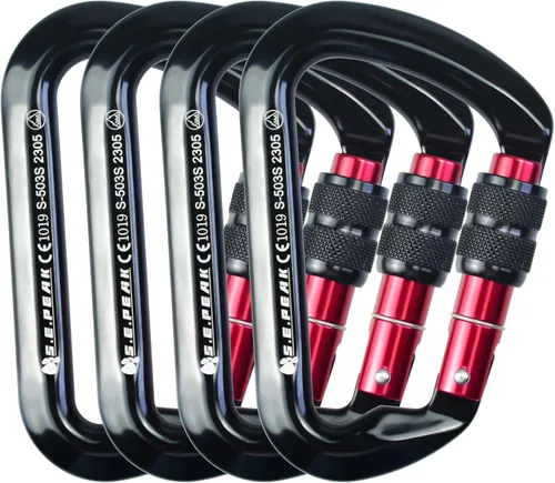Miniatura 16 de SEPEAK UIAA - Mosquetón de escalada con bloqueo de 30 kN, clip profesional para puerta de tornillo resistente para escalada al aire libre