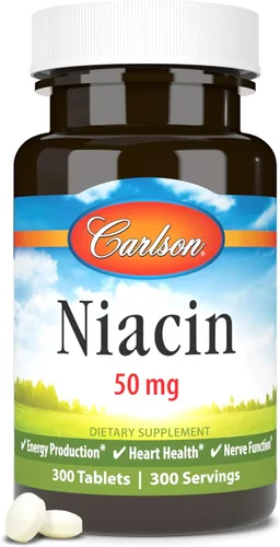 Miniatura 8 de Carlson - Niacina, 50 mg, apoya el metabolismo del colesterol, la producción de energía, la salud del corazón, la función nerviosa, 100 tabletas