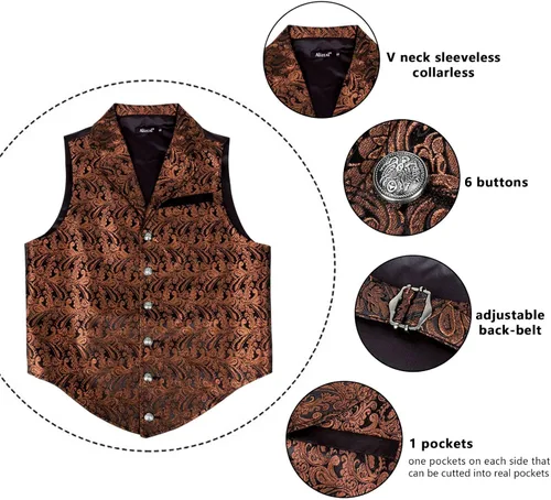 Miniatura 4 de Alizeal Chaleco de traje de cachemira para hombre, chaleco gótico steampunk floral victoriano