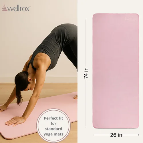 Miniatura 4 de Wellrox Toalla de microfibra para esterilla de yoga con agarre, ultra absorbente, súper suave y de secado rápido, toalla de yoga caliente Rosa