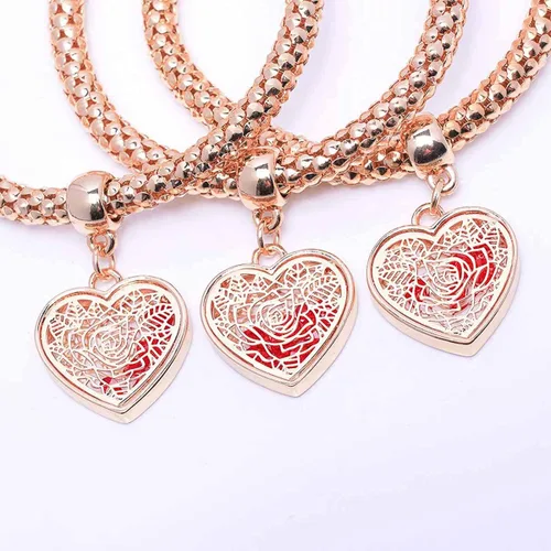 Miniatura 4 de SILANER Pulseras multicapa con dijes de cristal, 3 pulseras de cadena de maíz de oroplataoro rosa para mujer, pulsera elástica en forma de corazón