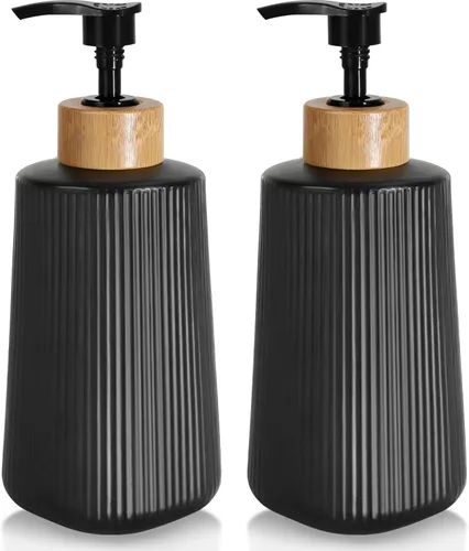 Miniatura 7 de Dispensador de jabón de vidrio negro, dispensador de jabón de manos de vidrio grueso para baño, botellas de líquido para lavar platos de cocina