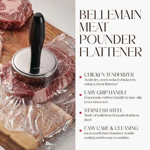 Miniatura 2 de Bellemain Aplanador de carne, ablandador de carne de fácil agarre, mazo de carne de acero inoxidable para cocinar, martillo de carne, ablandador