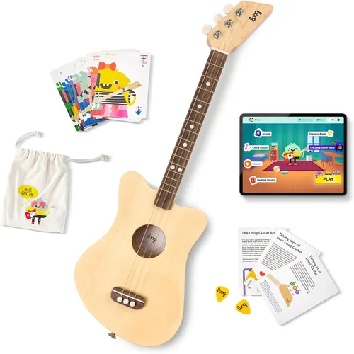 Miniatura 12 de Loog Mini - Guitarra acústica infantil para principiantes, 3 cuerdas a partir de 3 años, aplicación de aprendizaje y lecciones incluidas Amarillo