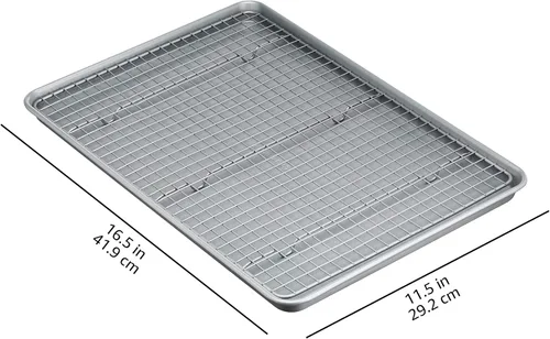 Miniatura 7 de Amazon Basics Juego de bandeja para hornear de cerámica antiadherente y rejilla de enfriamiento, sin tóxicos, tamaño de media hoja - 1 paquete, gris