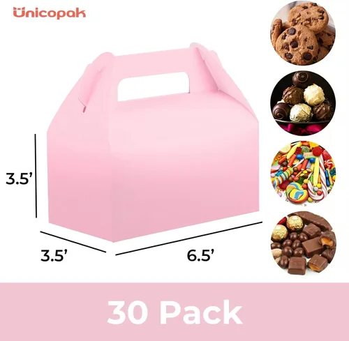Miniatura 2 de UnicoPak Paquete de 30 cajas de regalo de fiesta a dos aguas rosadas, cajas de bolsas de regalos para golosinas, galletas, dulces, ideales