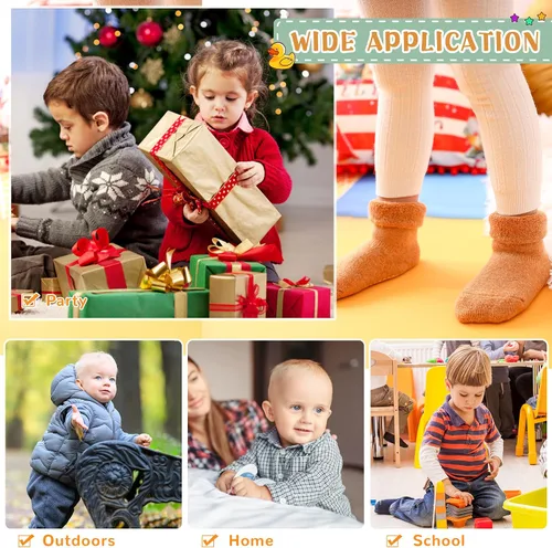 Miniatura 5 de 6 pares de calcetines antideslizantes para bebés y niñas, calcetines cálidos con agarres para niños pequeños, de lana gruesa y suave, para invierno