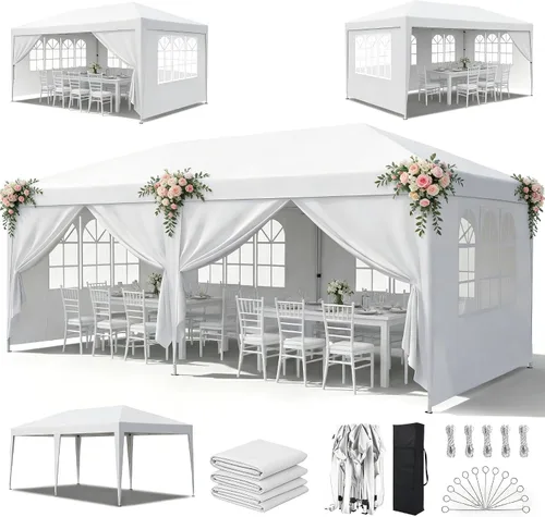 Miniatura 12 de 10x20 Azul Carpa Plegable para Exterior con 6 Paredes Laterales, Carpa para Bodas y Fiestas al Aire Libre Resistente al Agua para Fiestas UV50