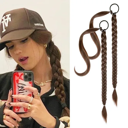 Miniatura 21 de YOGFIT 2 piezas Extensión de cola de caballo trenzada DIY, extensión de cola de caballo larga y lacia con envoltura natural, cabello sintético suave