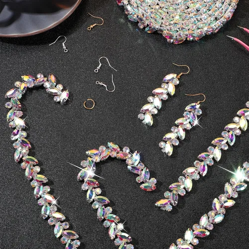 Miniatura 4 de BBTO Adorno de cadena de diamantes de imitación, adorno de cristal para boda, disfraz de novia, cadena de hojas de flores, costura, adornos