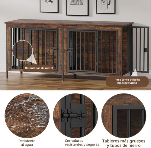 Miniatura 6 de EasyCom Mueble de jaula para perros para 1 o 2 perros, jaulas resistentes para perros individuales/dobles para perros pequeños, medianos y grandes