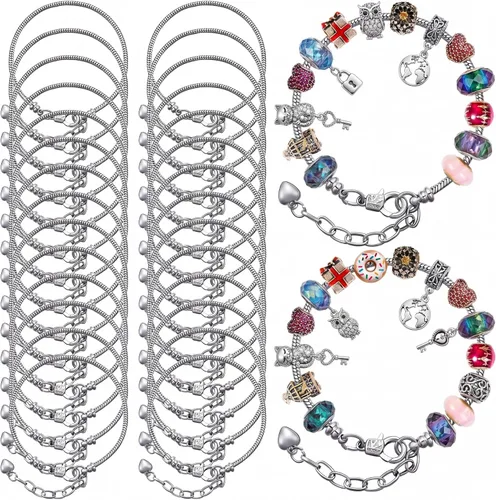 Miniatura 9 de Hicarer - 20 pulseras de serpiente ajustables para hacer joyas, cadenas de acero inoxidable doradas y plateadas con extensor de corazón