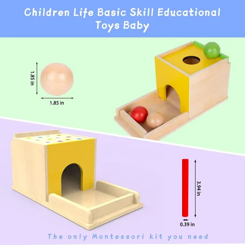 Miniatura 6 de Adena Montessori Kit de juego Montessori de madera 5 en 1, juguetes para bebés, caja de permanencia de objetos, gota de color de fósforo, juego