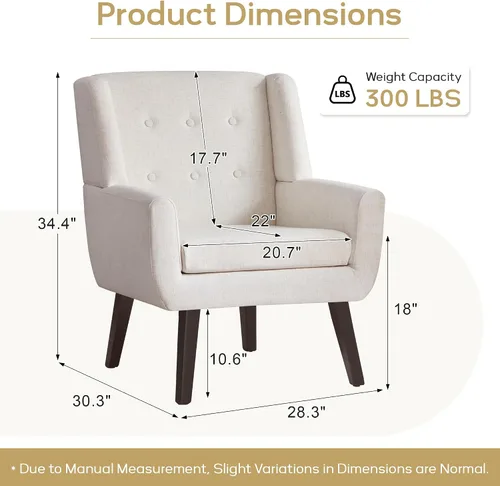 Miniatura 2 de HUIMO Silla de Acento para Sala de Estar, Sillón Tapizado con Botones Capitoné, Sillas de Sofá de Tela de Lino para Dormitorio, Sala de Estar, Silla