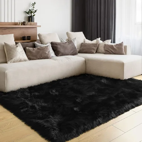 Miniatura 30 de LOCHAS Alfombra mullida ultrasuave, alfombra de pelo sintético de oveja, para el dormitorio, para colocar junto a la cama, para la sala