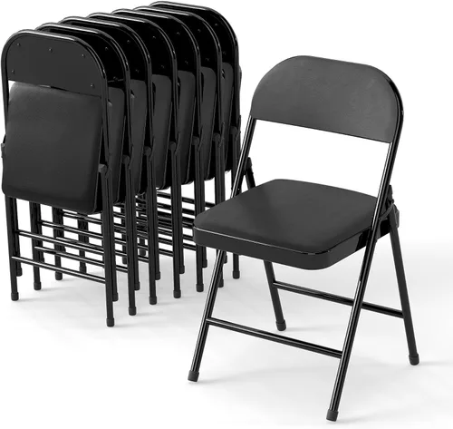 Miniatura 15 de Paquete de 4 sillas plegables acolchadas de cuero, marco de metal con asiento y respaldo de piel sintética, capacidad de 650 libras, silla plegable