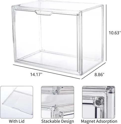 Miniatura 2 de FABROK Caja Organizadora de Almacenamiento de Libros Transparente, Estuche de Exhibición de Libros de Plástico Apilable con Puerta Magnética