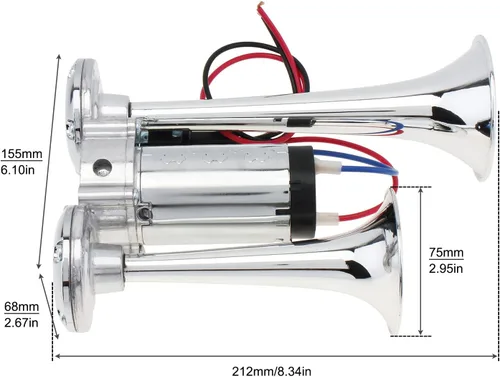 Miniatura 2 de Bocina de aire de 12V para camión, kit de bocina eléctrica súper fuerte de 600DB con doble trompeta y compresor para coches, camiones, trenes